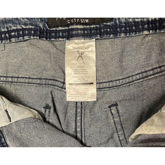 Marc  Ecko Cut & Sew  Men’s  Distressed  Moto Patchwork Jeans  30X30 Y2K 90s Vnt - Picture 4 of 11